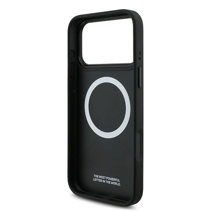 iPhone 17 Pro Kılıf BMW Orjinal Lisanslı M-safe Şarj Özellikli Deri Arka Yüzey Metal Logolu Delikli Şerit Tasarımlı Kılıf