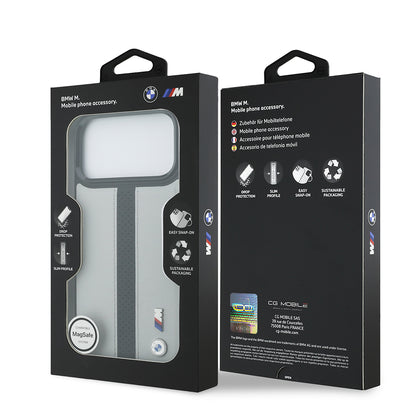 iPhone 17 Pro Kılıf BMW Orjinal Lisanslı M-safe Şarj Özellikli Deri Arka Yüzey Metal Logolu Delikli Şerit Tasarımlı Kılıf