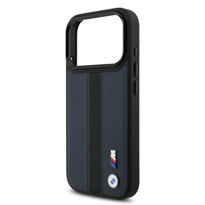 iPhone 17 Pro Kılıf BMW Orjinal Lisanslı M-safe Şarj Özellikli Deri Arka Yüzey Metal Logolu Delikli Şerit Tasarımlı Kılıf