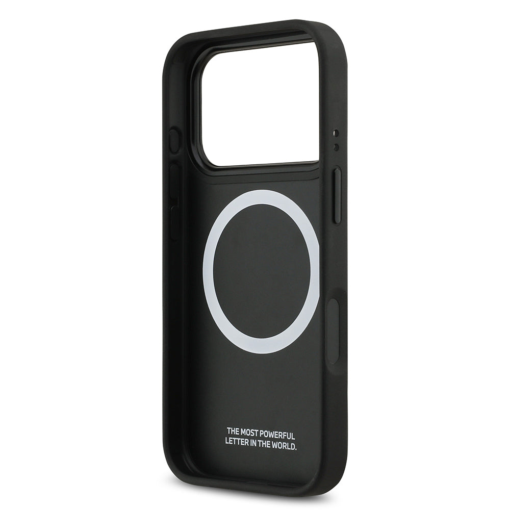 iPhone 17 Pro Kılıf BMW Orjinal Lisanslı M-safe Şarj Özellikli Deri Arka Yüzey Metal Logolu Delikli Şerit Tasarımlı Kılıf