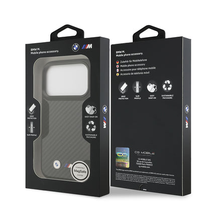 iPhone 17 Pro Kılıf BMW Orjinal Lisanslı M-safe Şarj Özellikli Karbon Fiber Metal Logolu Kevlar Kılıf