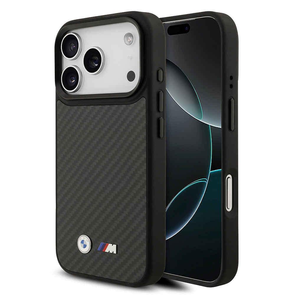 iPhone 17 Pro Kılıf BMW Orjinal Lisanslı M-safe Şarj Özellikli Karbon Fiber Metal Logolu Kevlar Kılıf