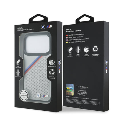 iPhone 17 Pro Kılıf BMW Orjinal Lisanslı M-safe Şarj Özellikli M Logolu Üç Şeritli Delikli Deri Kılıf