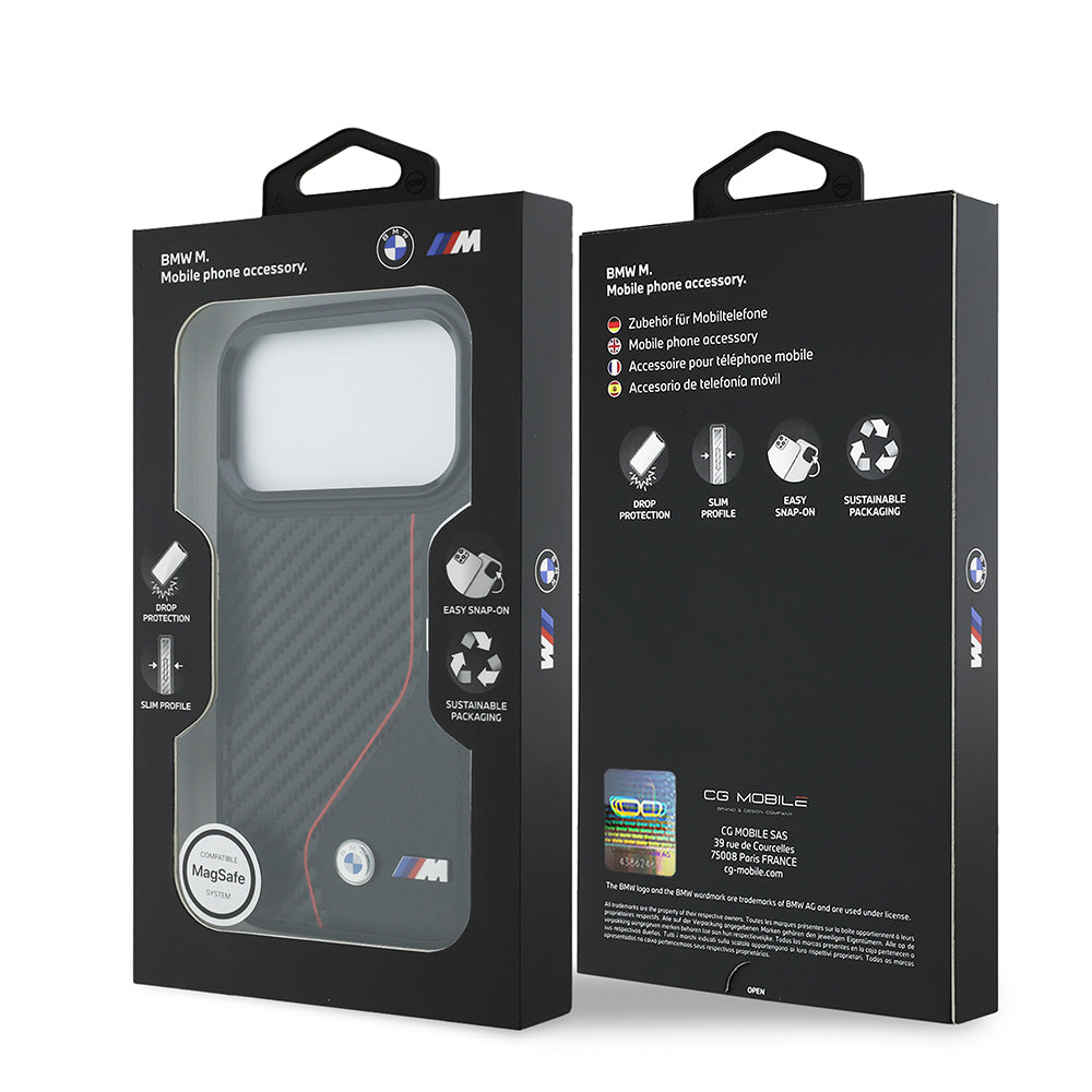 iPhone 17 Pro Kılıf BMW Orjinal Lisanslı M-safe Şarj Özellikli Metal BMW ve M Logolu PU Karbon Tasarımlı Kılıf