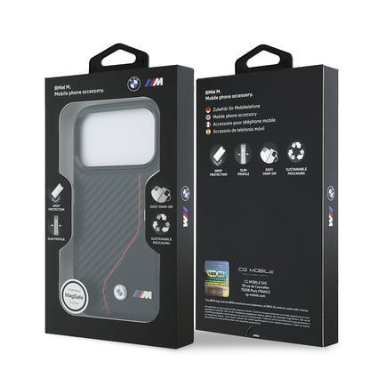 iPhone 17 Pro Kılıf BMW Orjinal Lisanslı M-safe Şarj Özellikli Metal BMW ve M Logolu PU Karbon Tasarımlı Kılıf