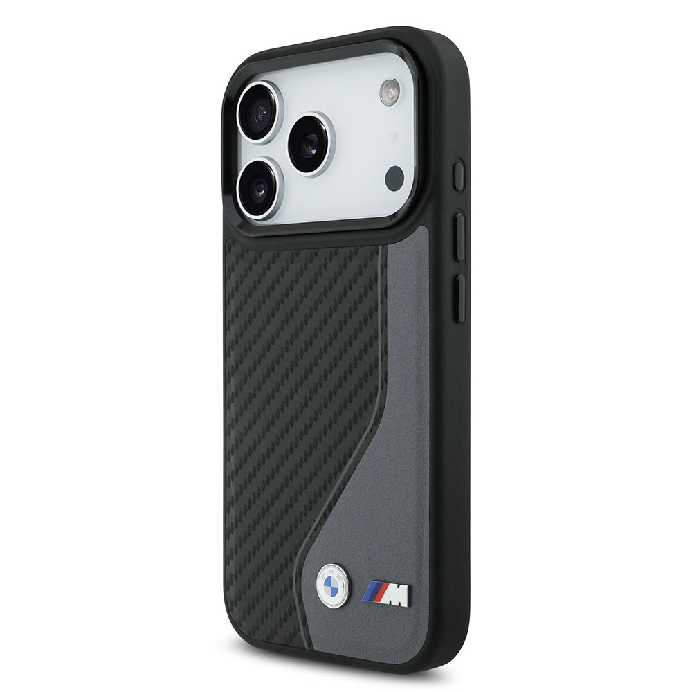 iPhone 17 Pro Kılıf BMW Orjinal Lisanslı M-safe Şarj Özellikli Metal BMW ve M Logolu PU Karbon Tasarımlı Kılıf