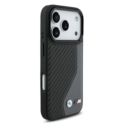 iPhone 17 Pro Kılıf BMW Orjinal Lisanslı M-safe Şarj Özellikli Metal BMW ve M Logolu PU Karbon Tasarımlı Kılıf