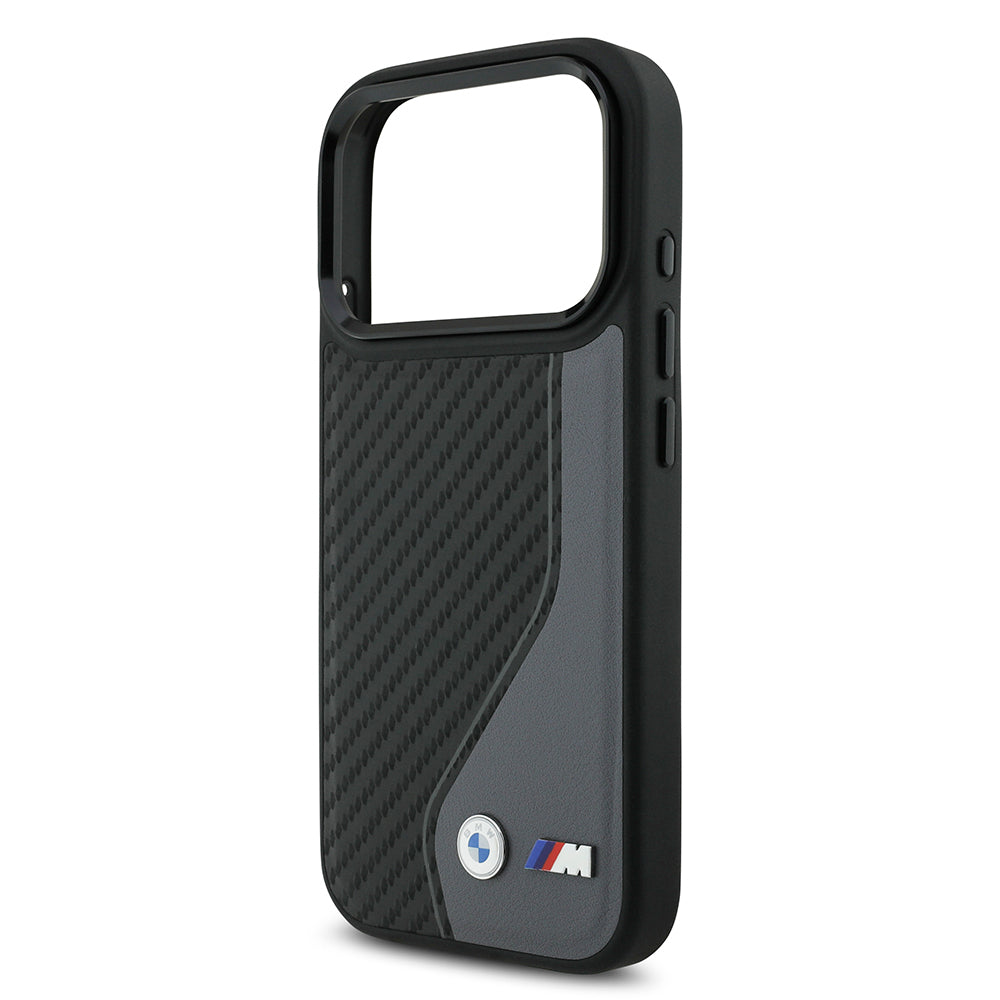 iPhone 17 Pro Kılıf BMW Orjinal Lisanslı M-safe Şarj Özellikli Metal BMW ve M Logolu PU Karbon Tasarımlı Kılıf