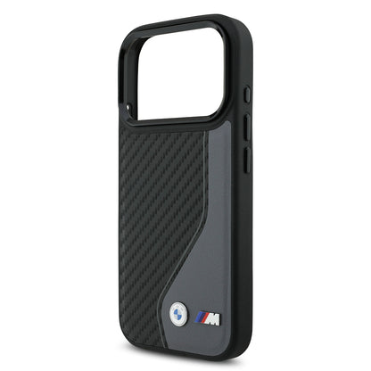 iPhone 17 Pro Kılıf BMW Orjinal Lisanslı M-safe Şarj Özellikli Metal BMW ve M Logolu PU Karbon Tasarımlı Kılıf