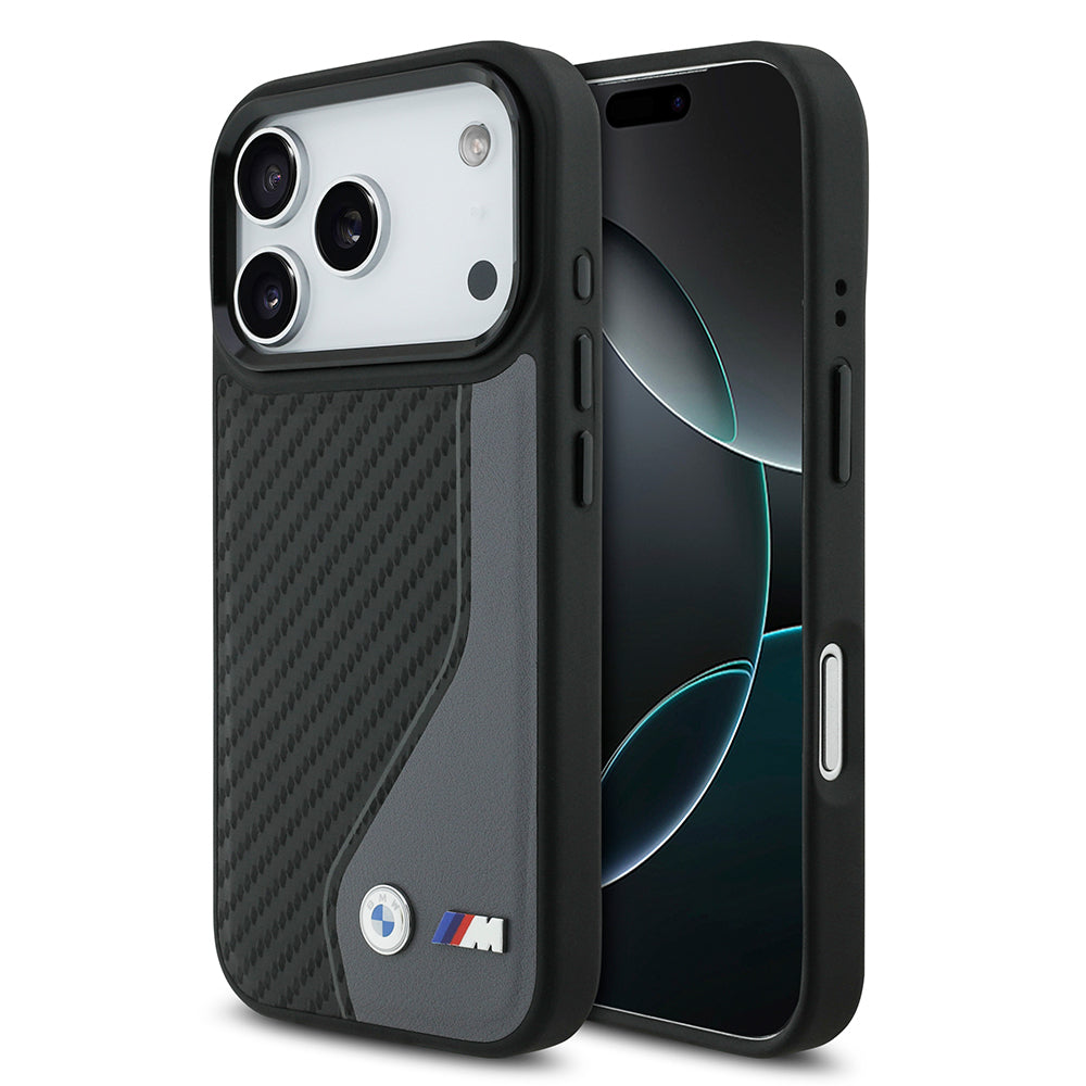 iPhone 17 Pro Kılıf BMW Orjinal Lisanslı M-safe Şarj Özellikli Metal BMW ve M Logolu PU Karbon Tasarımlı Kılıf