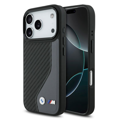 iPhone 17 Pro Kılıf BMW Orjinal Lisanslı M-safe Şarj Özellikli Metal BMW ve M Logolu PU Karbon Tasarımlı Kılıf