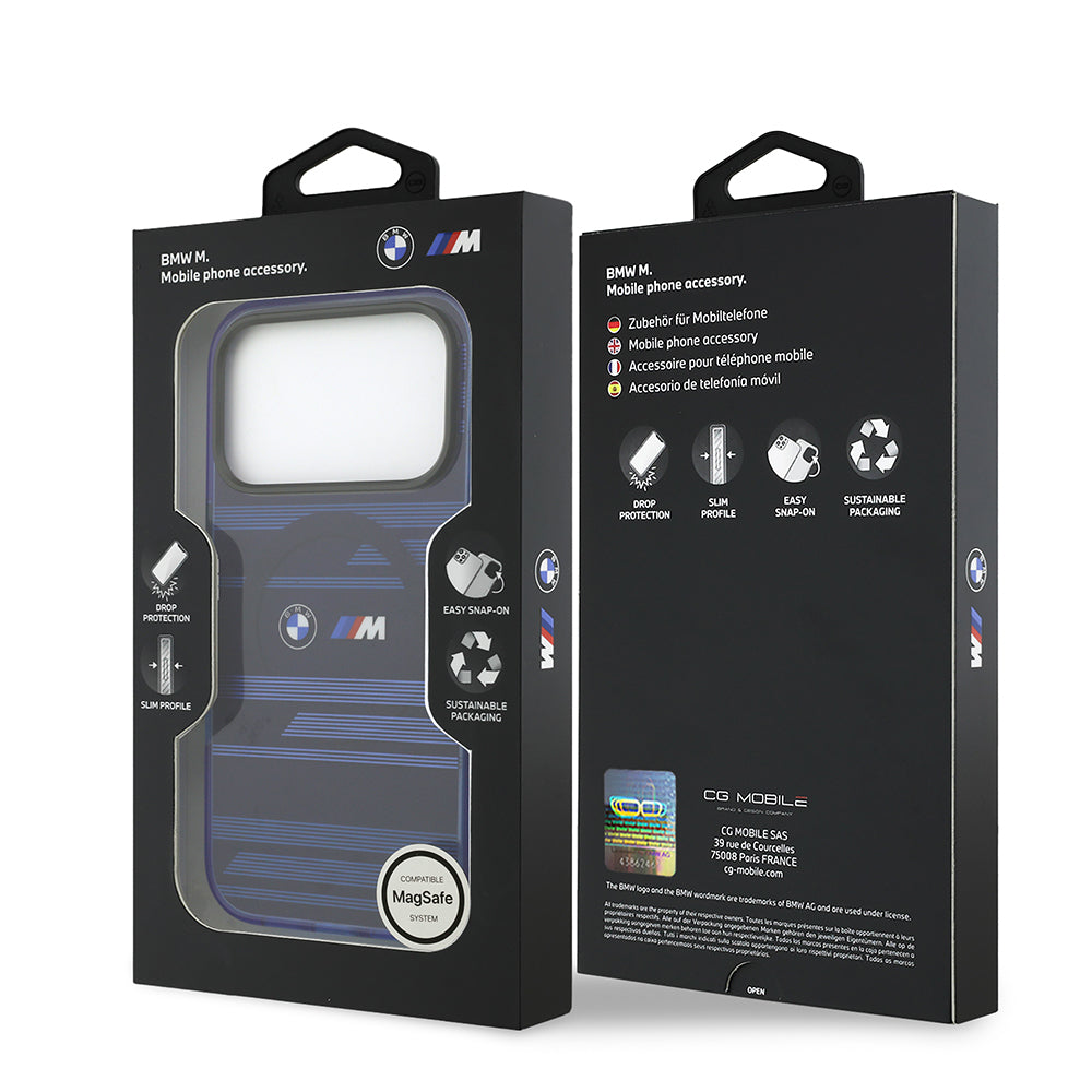 iPhone 17 Pro Kılıf BMW Orjinal Lisanslı M-safe Şarj Özellikli Metal Kamera Butonlu Yatay Şeritli M Dizayn Kılıf