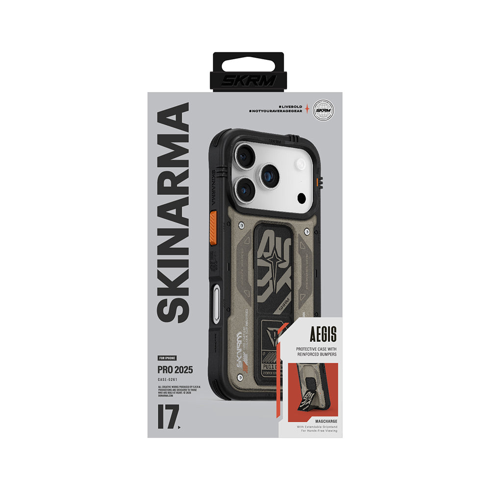 Apple iPhone 17 Pro Kılıf Desenli Airbag Tasarımlı Standlı Skinarma Aegis Kapak Lacivert