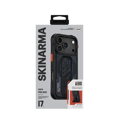 Apple iPhone 17 Pro Kılıf Desenli Airbag Tasarımlı Standlı Skinarma Aegis Kapak Lacivert