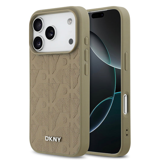 Apple iPhone 17 Pro Kılıf DKNY Orjinal Lisanslı M-safe Şarj Özellikli 3D Yazılı Grid Pattern Kapak