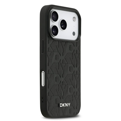 Apple iPhone 17 Pro Kılıf DKNY Orjinal Lisanslı M-safe Şarj Özellikli 3D Yazılı Grid Pattern Kapak