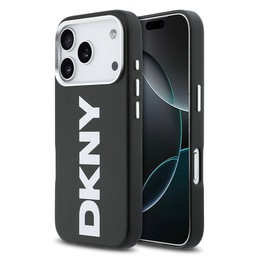 Apple iPhone 17 Pro Kılıf DKNY Orjinal Lisanslı M-safe Şarj Özellikli PU Büyük Dikey Logolu Kapak
