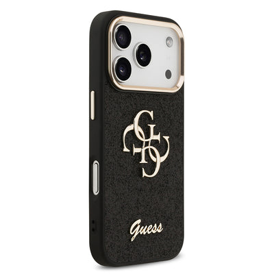 Apple iPhone 17 Pro Kılıf Guess Orjinal Lisanslı 4G Büyük Metal Kamera Çerçeveli ve Logolu Glitter Kapak Gold
