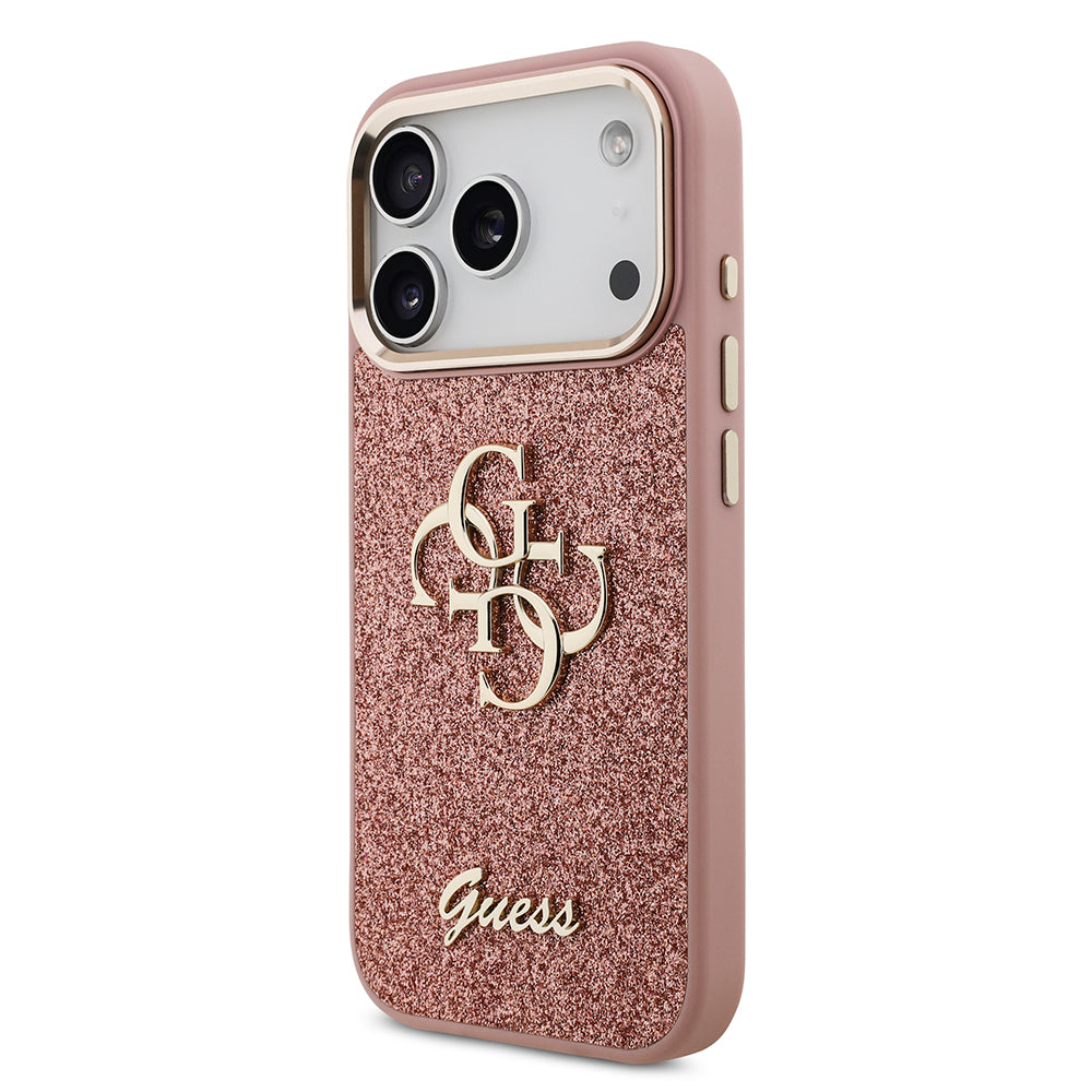 iPhone 17 Pro Kılıf Guess Orjinal Lisanslı 4G Büyük Metal Kamera Çerçeveli ve Logolu Glitter Kılıf