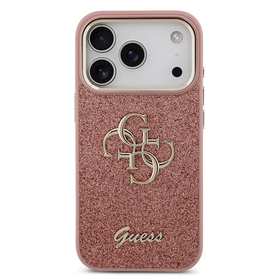 Apple iPhone 17 Pro Kılıf Guess Orjinal Lisanslı 4G Büyük Metal Kamera Çerçeveli ve Logolu Glitter Kapak Gri