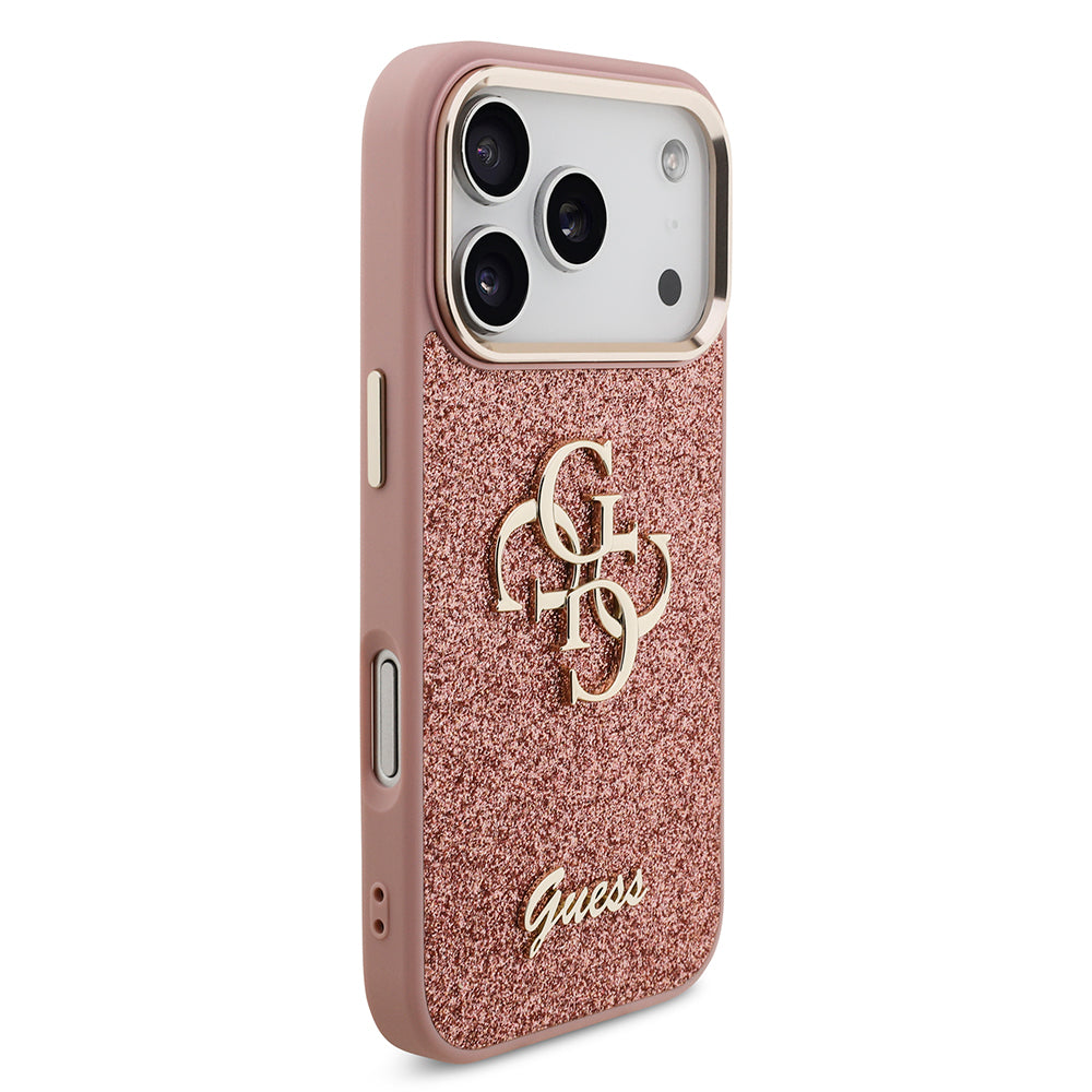 iPhone 17 Pro Kılıf Guess Orjinal Lisanslı 4G Büyük Metal Kamera Çerçeveli ve Logolu Glitter Kılıf