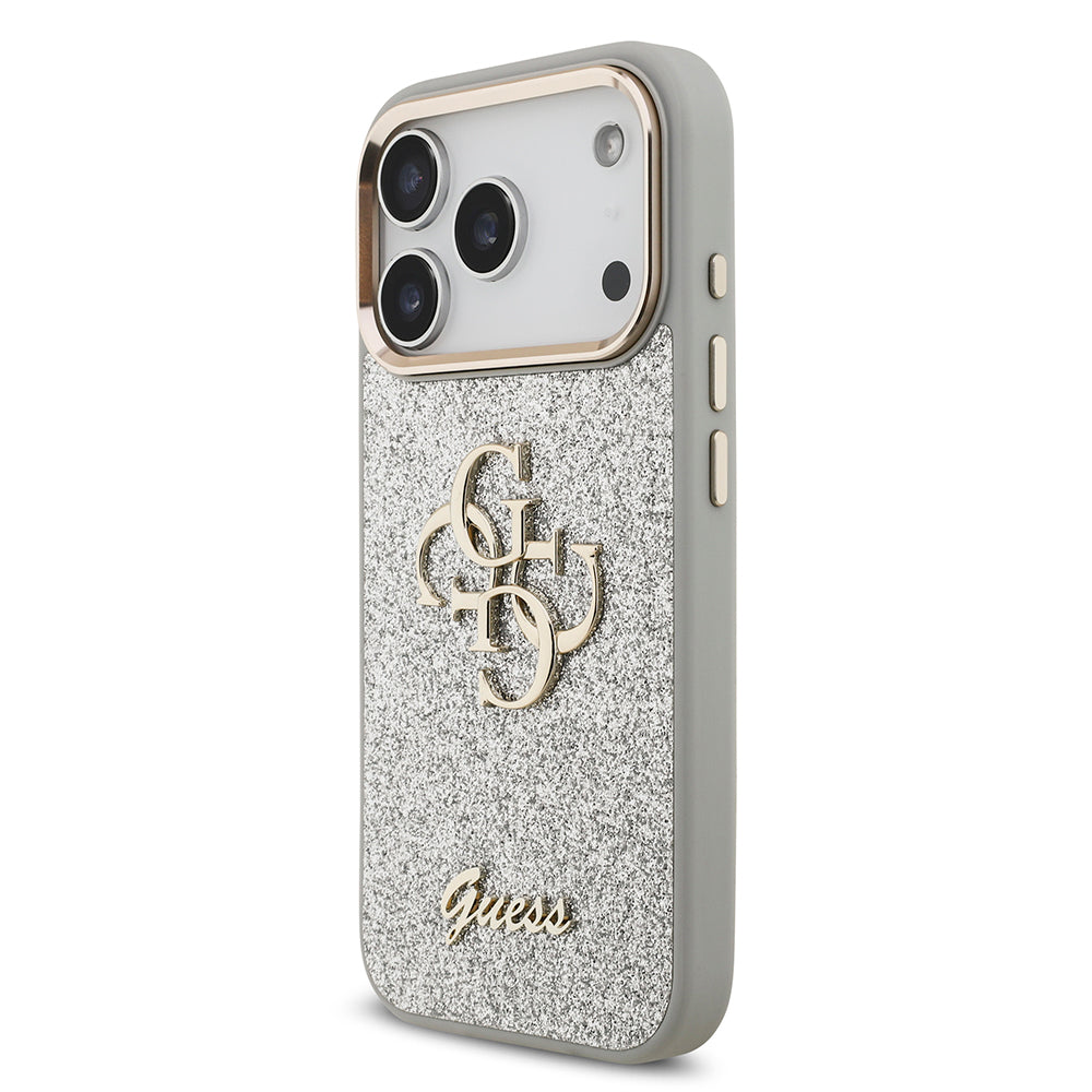 iPhone 17 Pro Kılıf Guess Orjinal Lisanslı 4G Büyük Metal Kamera Çerçeveli ve Logolu Glitter Kılıf