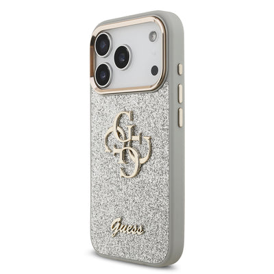 Apple iPhone 17 Pro Kılıf Guess Orjinal Lisanslı 4G Büyük Metal Kamera Çerçeveli ve Logolu Glitter Kapak Pembe