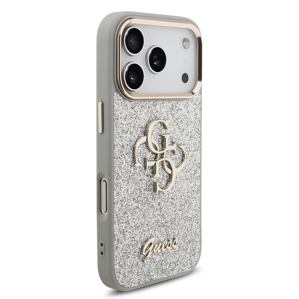 iPhone 17 Pro Kılıf Guess Orjinal Lisanslı 4G Büyük Metal Kamera Çerçeveli ve Logolu Glitter Kılıf