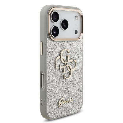 iPhone 17 Pro Kılıf Guess Orjinal Lisanslı 4G Büyük Metal Kamera Çerçeveli ve Logolu Glitter Kılıf