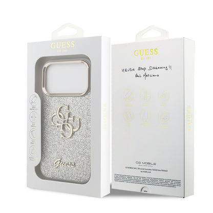 iPhone 17 Pro Kılıf Guess Orjinal Lisanslı 4G Büyük Metal Kamera Çerçeveli ve Logolu Glitter Kılıf
