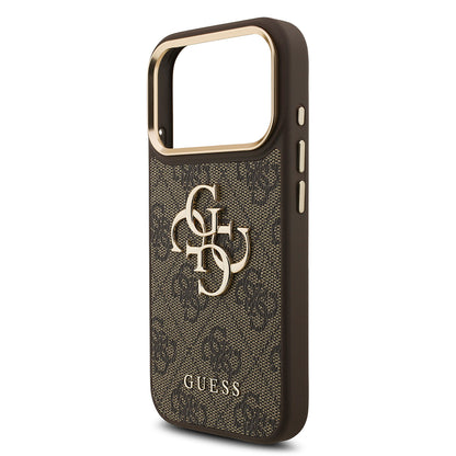 iPhone 17 Pro Kılıf Guess Orjinal Lisanslı Gold Metal Kamera Çerçeveli 4G Desenli Metal Büyük 4G ve Yazı Logolu Kılıf