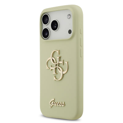 Apple iPhone 17 Pro Kılıf Guess Orjinal Lisanslı Grained Yazı Logolu Kapak Yeşil