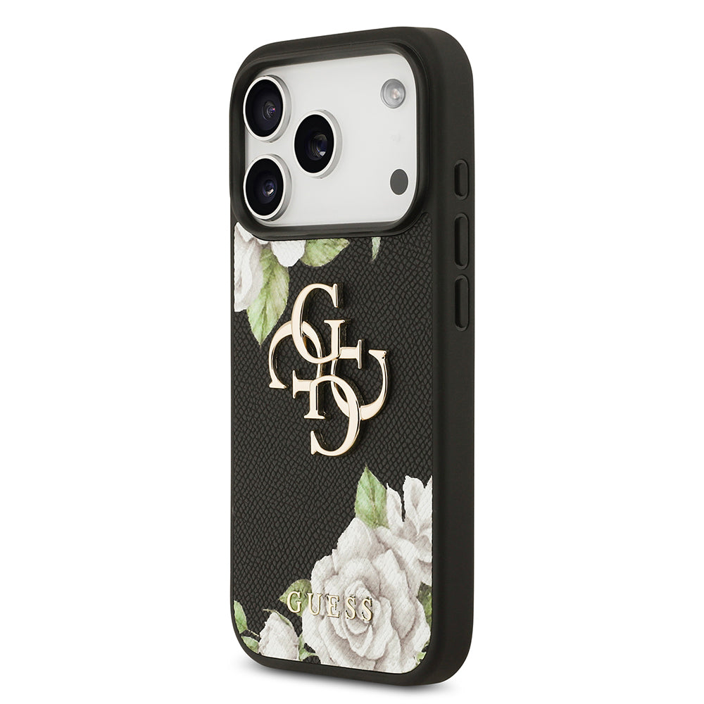 iPhone 17 Pro Kılıf Guess Orjinal Lisanslı Gül Baskılı Büyük Metal Logo Dizaynlı Kılıf