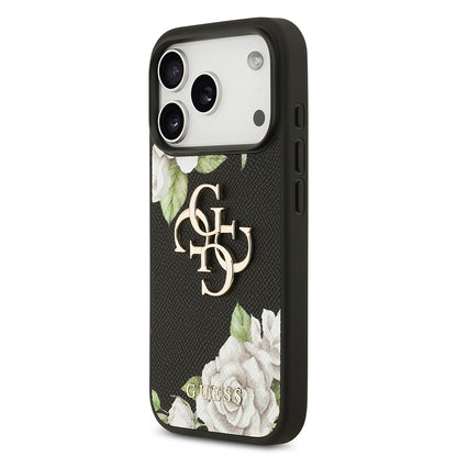 iPhone 17 Pro Kılıf Guess Orjinal Lisanslı Gül Baskılı Büyük Metal Logo Dizaynlı Kılıf