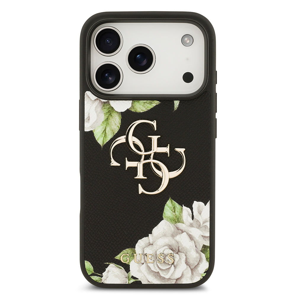 iPhone 17 Pro Kılıf Guess Orjinal Lisanslı Gül Baskılı Büyük Metal Logo Dizaynlı Kılıf