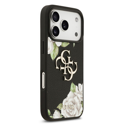 iPhone 17 Pro Kılıf Guess Orjinal Lisanslı Gül Baskılı Büyük Metal Logo Dizaynlı Kılıf