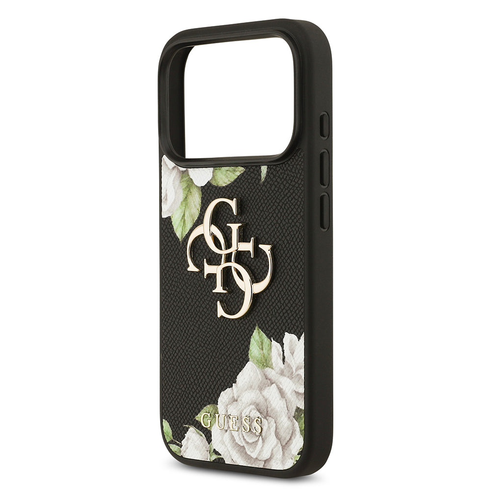 iPhone 17 Pro Kılıf Guess Orjinal Lisanslı Gül Baskılı Büyük Metal Logo Dizaynlı Kılıf