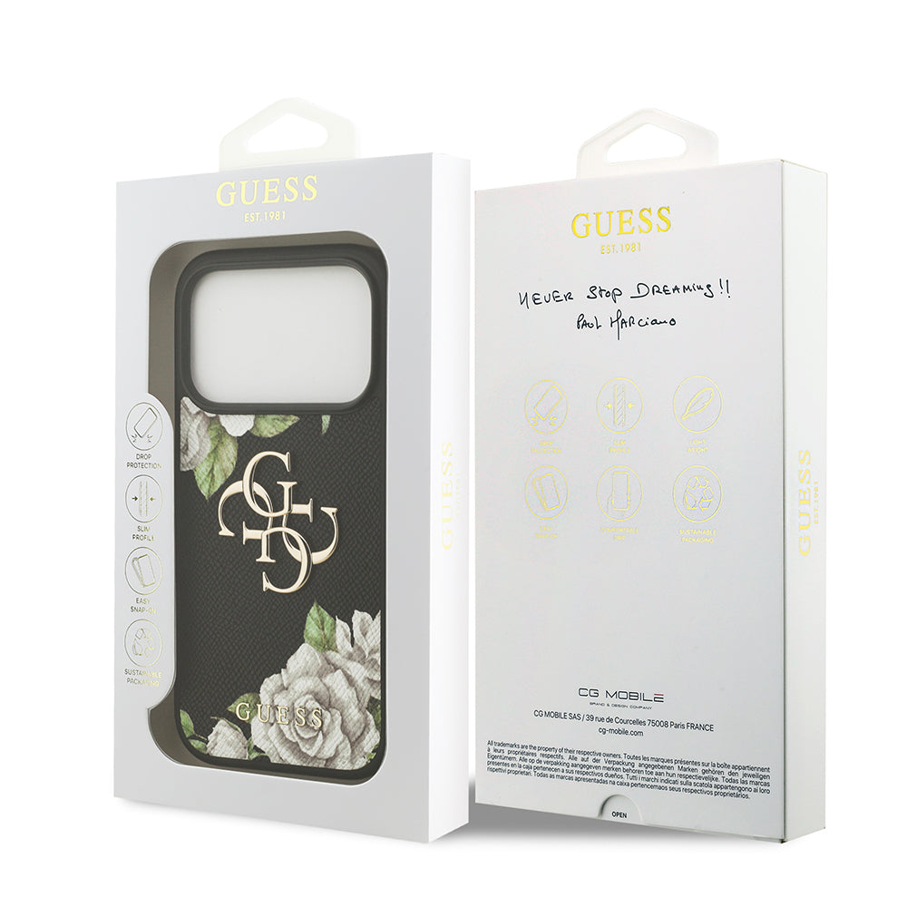 iPhone 17 Pro Kılıf Guess Orjinal Lisanslı Gül Baskılı Büyük Metal Logo Dizaynlı Kılıf
