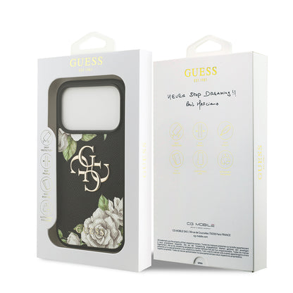 iPhone 17 Pro Kılıf Guess Orjinal Lisanslı Gül Baskılı Büyük Metal Logo Dizaynlı Kılıf