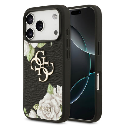 iPhone 17 Pro Kılıf Guess Orjinal Lisanslı Gül Baskılı Büyük Metal Logo Dizaynlı Kılıf