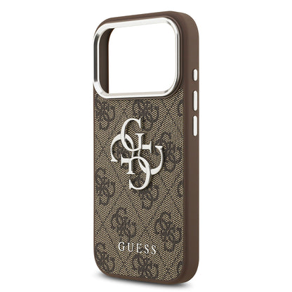 iPhone 17 Pro Kılıf Guess Orjinal Lisanslı Gümüş Metal Kamera Çerçeveli 4G Desenli Metal Büyük 4G ve Yazı Logolu Kılıf