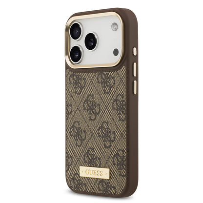 iPhone 17 Pro Kılıf Guess Orjinal Lisanslı M-safe Şarj Özellikli 4G Desenli PU Metal Plaka Klasik Logolu Kılıf