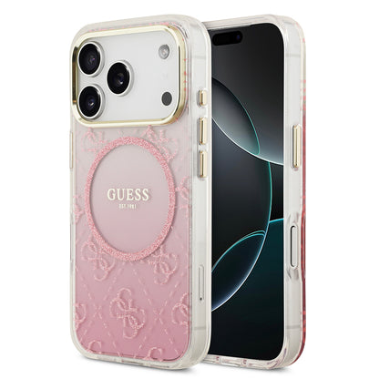 iPhone 17 Pro Kılıf Guess Orjinal Lisanslı M-safe Şarj Özellikli 4G Desenli Simli Silikon Kılıf