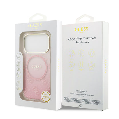 iPhone 17 Pro Kılıf Guess Orjinal Lisanslı M-safe Şarj Özellikli 4G Desenli Simli Silikon Kılıf