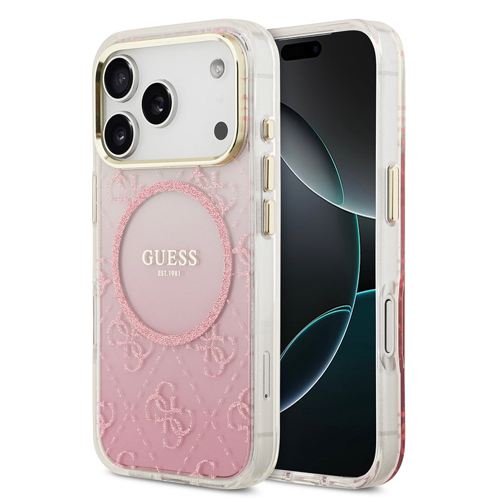 iPhone 17 Pro Kılıf Guess Orjinal Lisanslı M-safe Şarj Özellikli 4G Desenli Simli Silikon Kılıf