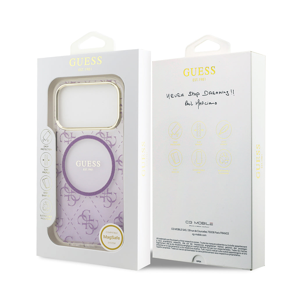 iPhone 17 Pro Kılıf Guess Orjinal Lisanslı M-safe Şarj Özellikli 4G Desenli Simli Silikon Kılıf