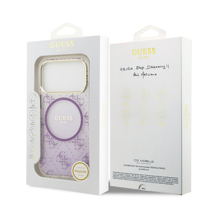 iPhone 17 Pro Kılıf Guess Orjinal Lisanslı M-safe Şarj Özellikli 4G Desenli Simli Silikon Kılıf