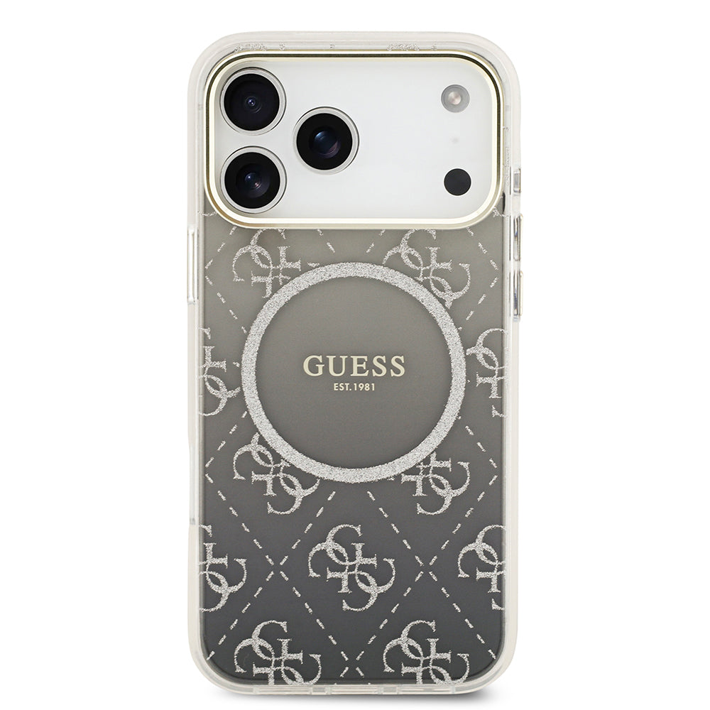 iPhone 17 Pro Kılıf Guess Orjinal Lisanslı M-safe Şarj Özellikli 4G Desenli Simli Silikon Kılıf
