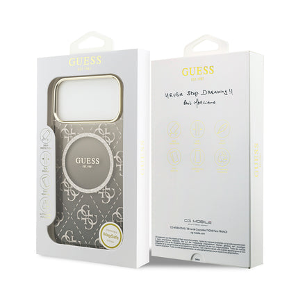 iPhone 17 Pro Kılıf Guess Orjinal Lisanslı M-safe Şarj Özellikli 4G Desenli Simli Silikon Kılıf