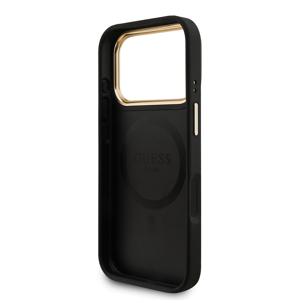 iPhone 17 Pro Kılıf Guess Orjinal Lisanslı M-safe Şarj Özellikli 4G Metal Büyük Logolu Kartlıklı Kılıf